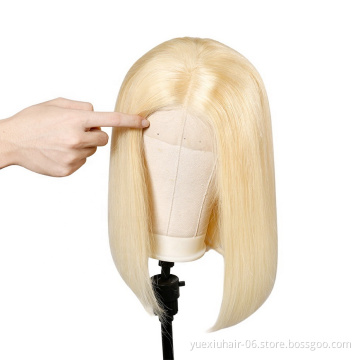 Short Straight Blonde 4x4 Closure Lace Front Wigs For Black Women 613 Cuticle Aligned Human Hair Wig 613 BOb Wigs